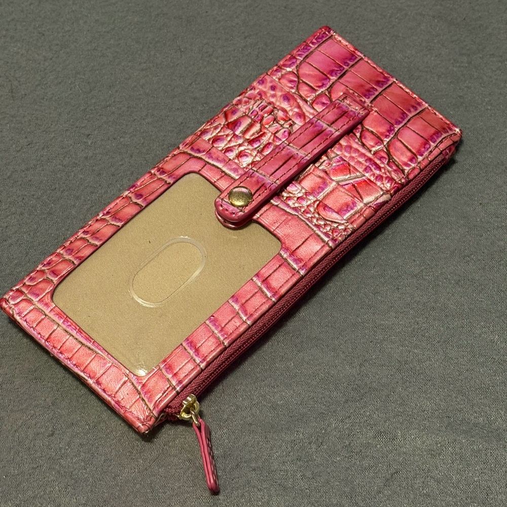 Brahmin Cupid Ombré Pink Metallic Croc-Embossed ID Card Holder Wallet - Picture 2 of 7